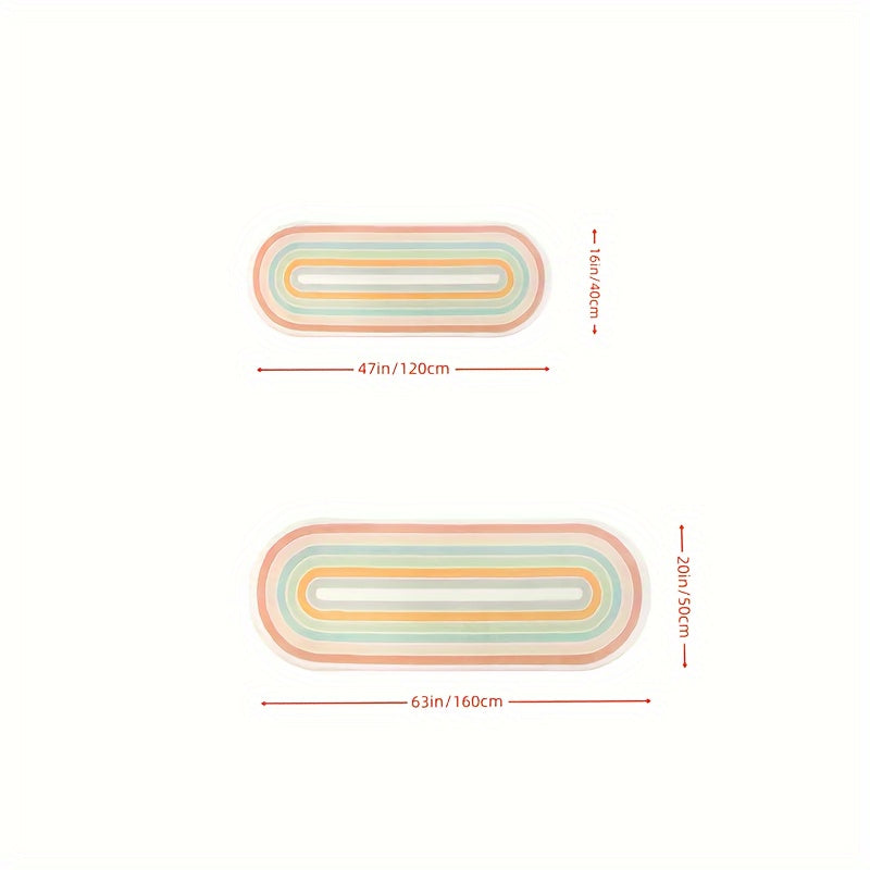 Alfombra de área con rayas arcoíris 119x40cm de felpa fácil de limpiar para dormitorio y sala de estar