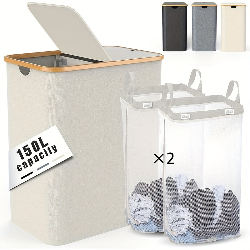 Large Laundry Hamper with Lid and Detachable Bags for Clothes Storage in Laundry Rooms and Dorms