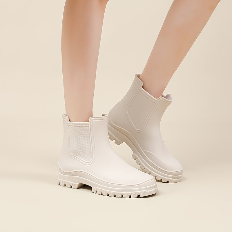 Women's Rubber Ankle Rain Boots Waterproof Slip-On Non-slip Shoes