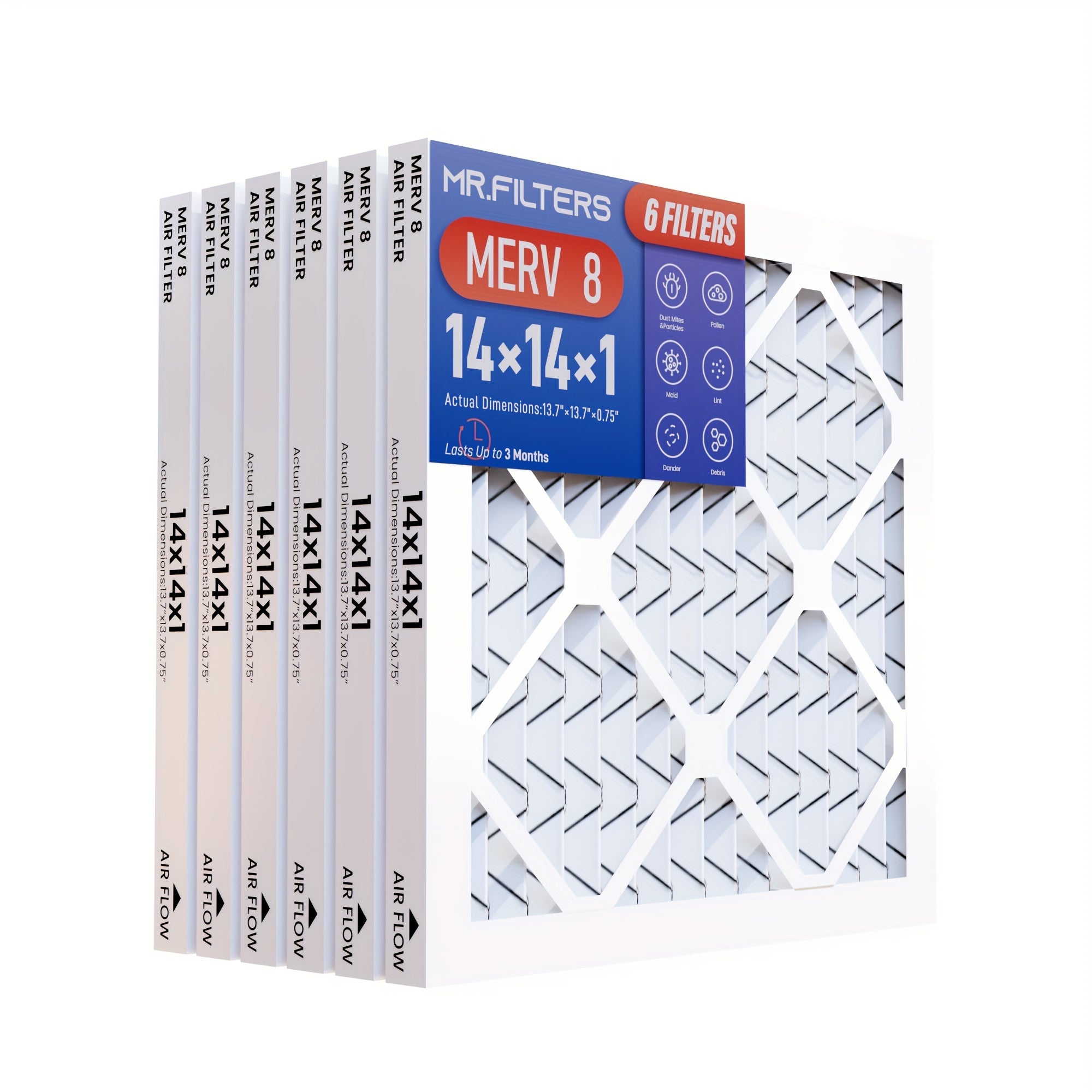 6-Pack MERV 8 Air Filters for HVAC AC Furnace 35.56x35.56x2.54 cm Pleated PET Material