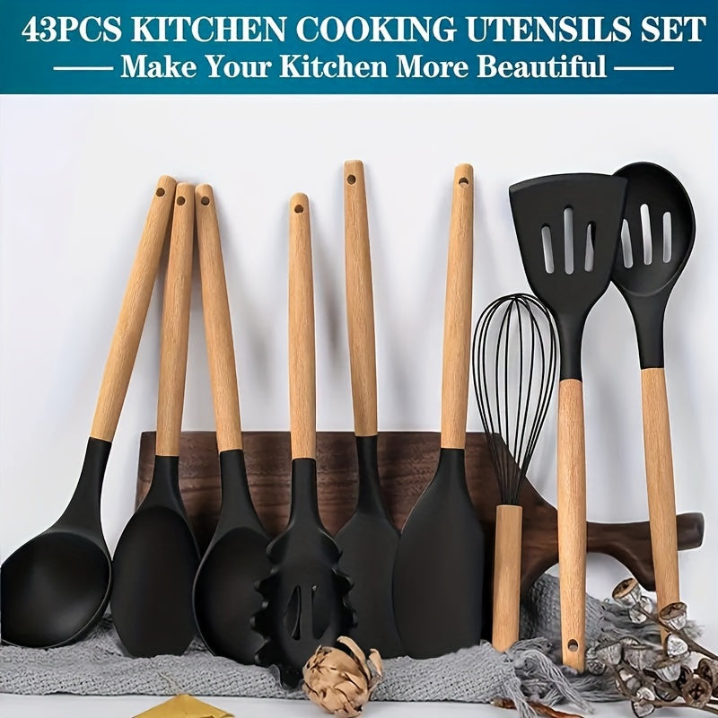 43-Piece Silicone Kitchen Utensil Set Non-Stick Heat Resistant Tools with Stainless Steel Handles