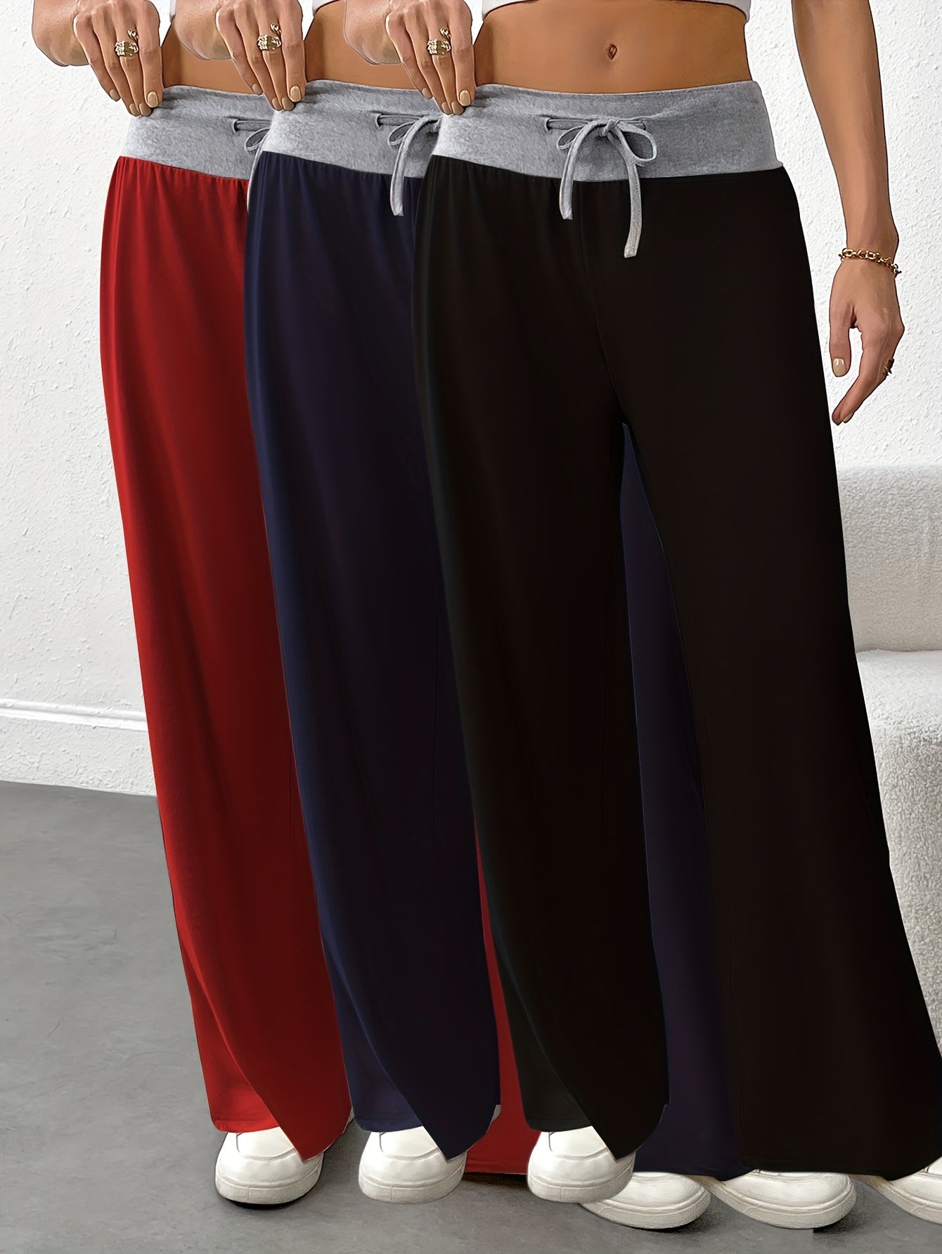 Plus Size Women's Lightweight High-Waisted Drawstring Yoga Pants Set