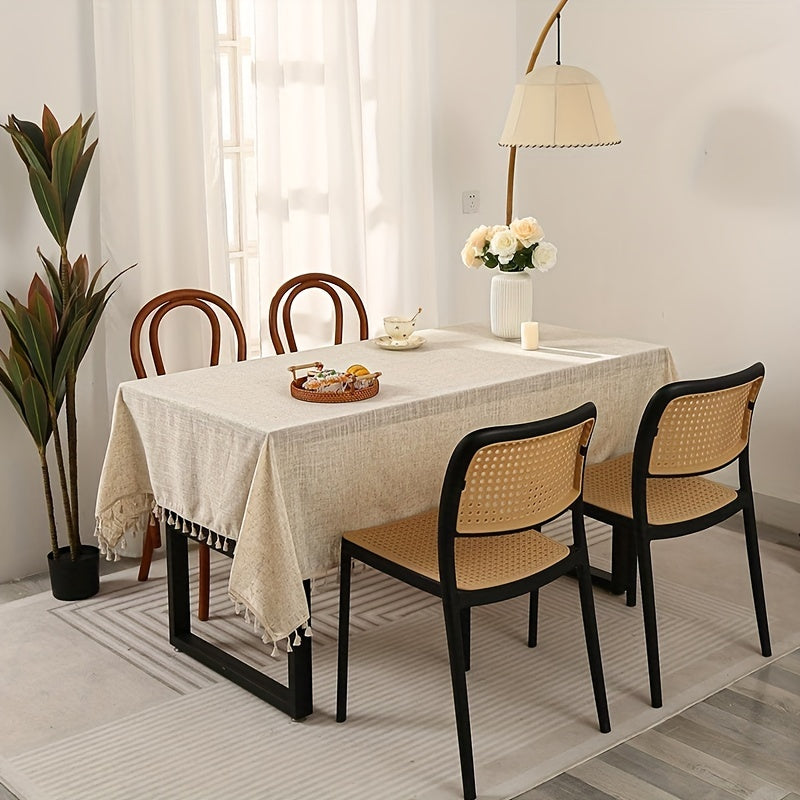Mantel de lino con borlas, impermeable, resistente a manchas, lavable para bodas, fiestas y cenas