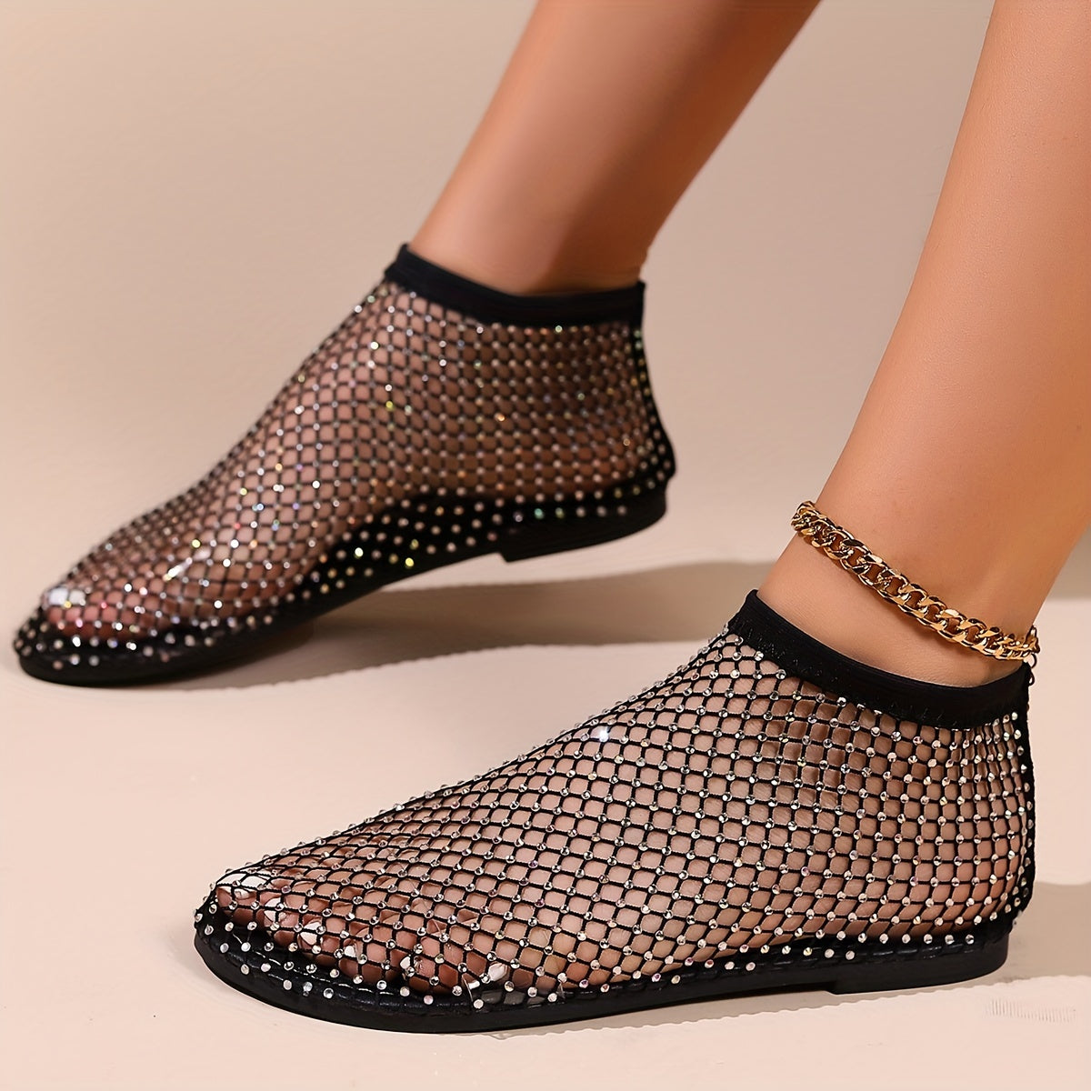 Women's Rhinestone Pattern Slip-On Flat Sandals with Hollow Out Design for Summer Beach Wear