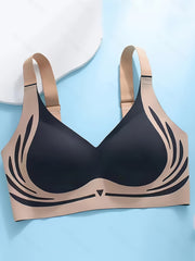 Seamless Soft Support T-Shirt Bra with Geometric Pattern Knitted Fabric No Underwire Adjustable Pads Summer
