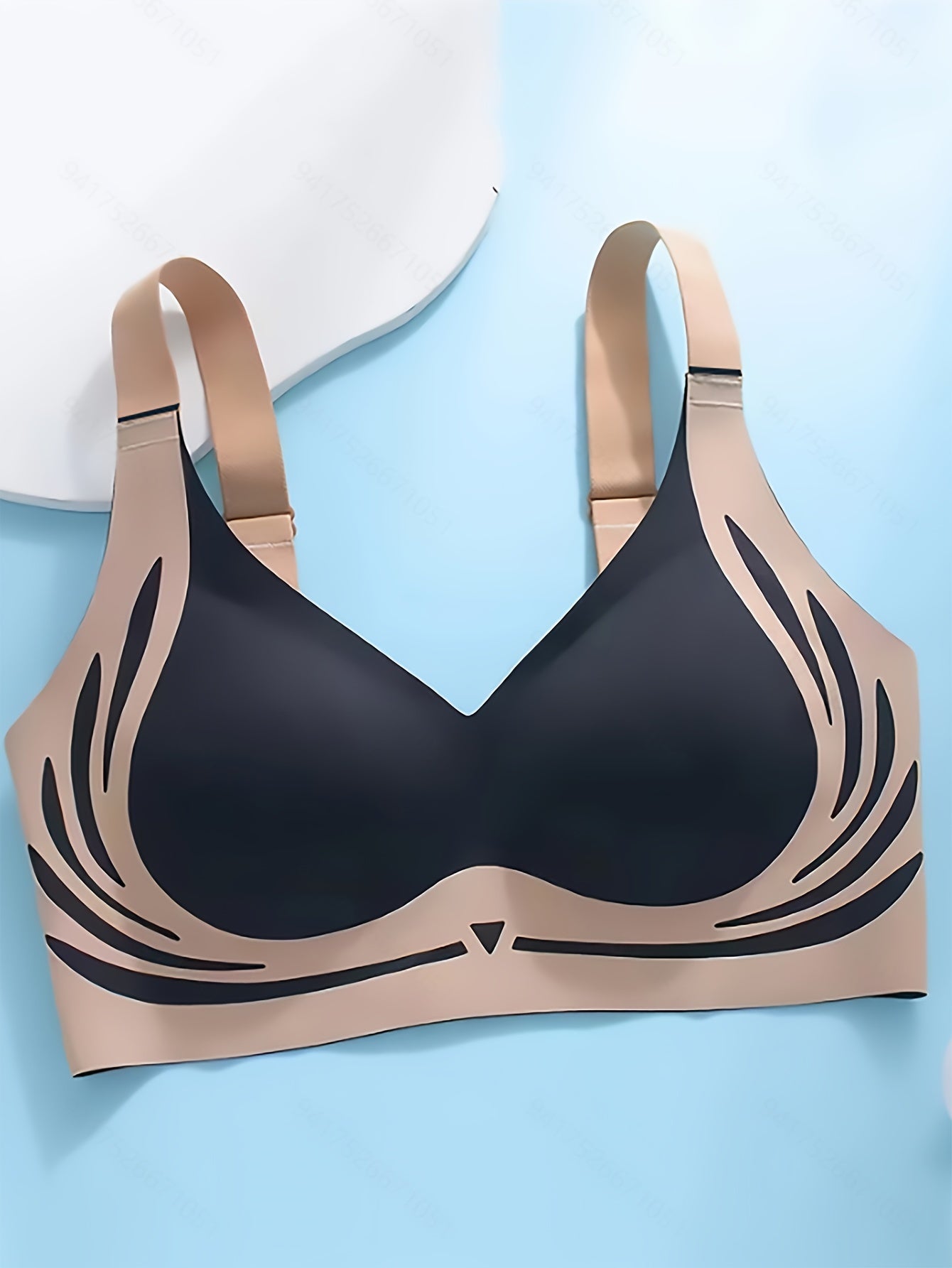 Seamless Soft Support T-Shirt Bra with Geometric Pattern Knitted Fabric No Underwire Adjustable Pads Summer