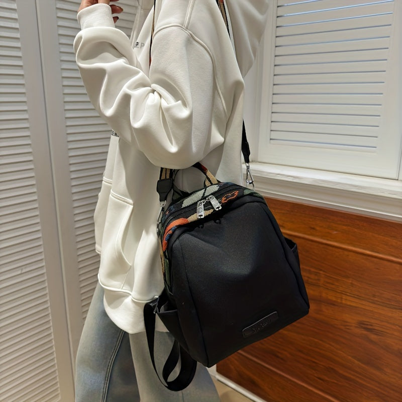 Women's Small Solid Color Backpack Oxford Fabric Casual Daypack Black White