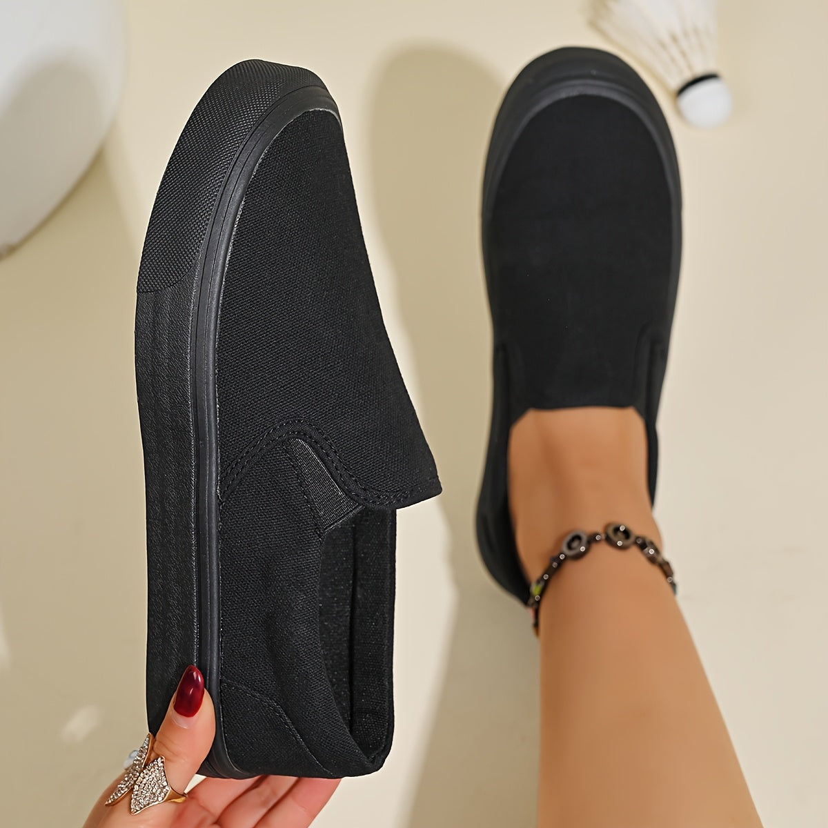 Women's White Slip-On Sneakers Low Top Casual Shoes with Thick Sole