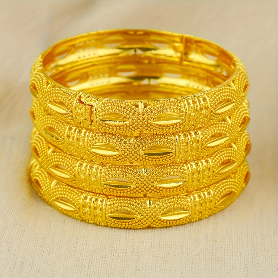 Set of 4 Gold Plated Copper Bangles Open Cuff Jewelry for Women Weddings Parties