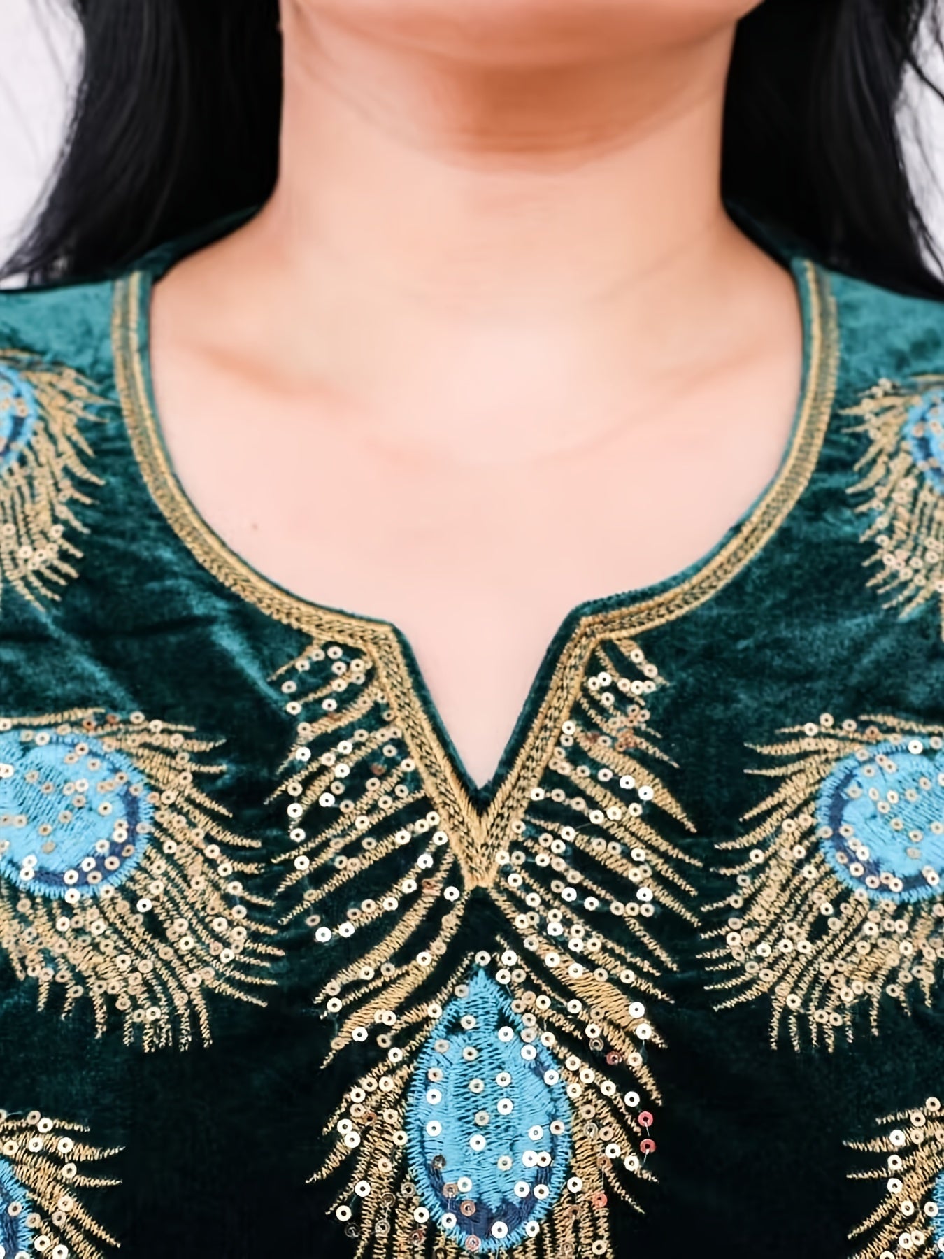 Vestido largo bordado para mujer, mezcla de poliéster, patrón de animales, cuello redondo, para todas las estaciones, corte recto