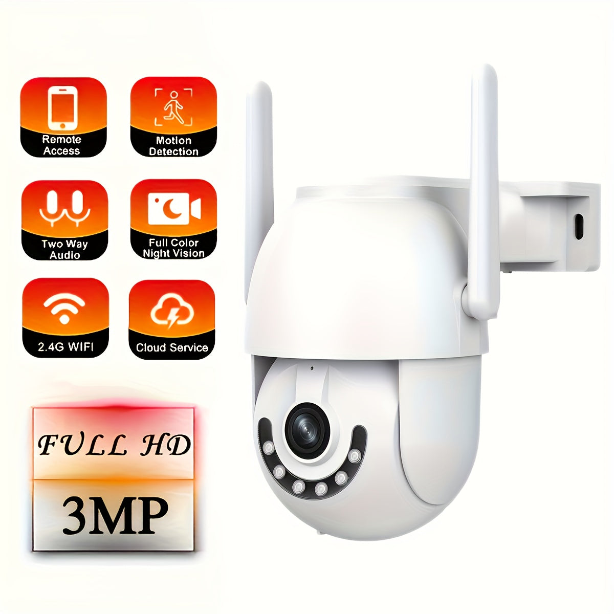 Wireless Security Camera 1080p HD Night Vision Pan Tilt Two-Way Audio Waterproof