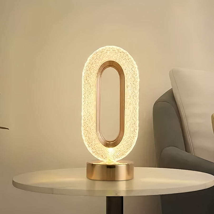 Oval Crystal Table Lamp with USB Charging and LED Light for Bedroom or Office Decor
