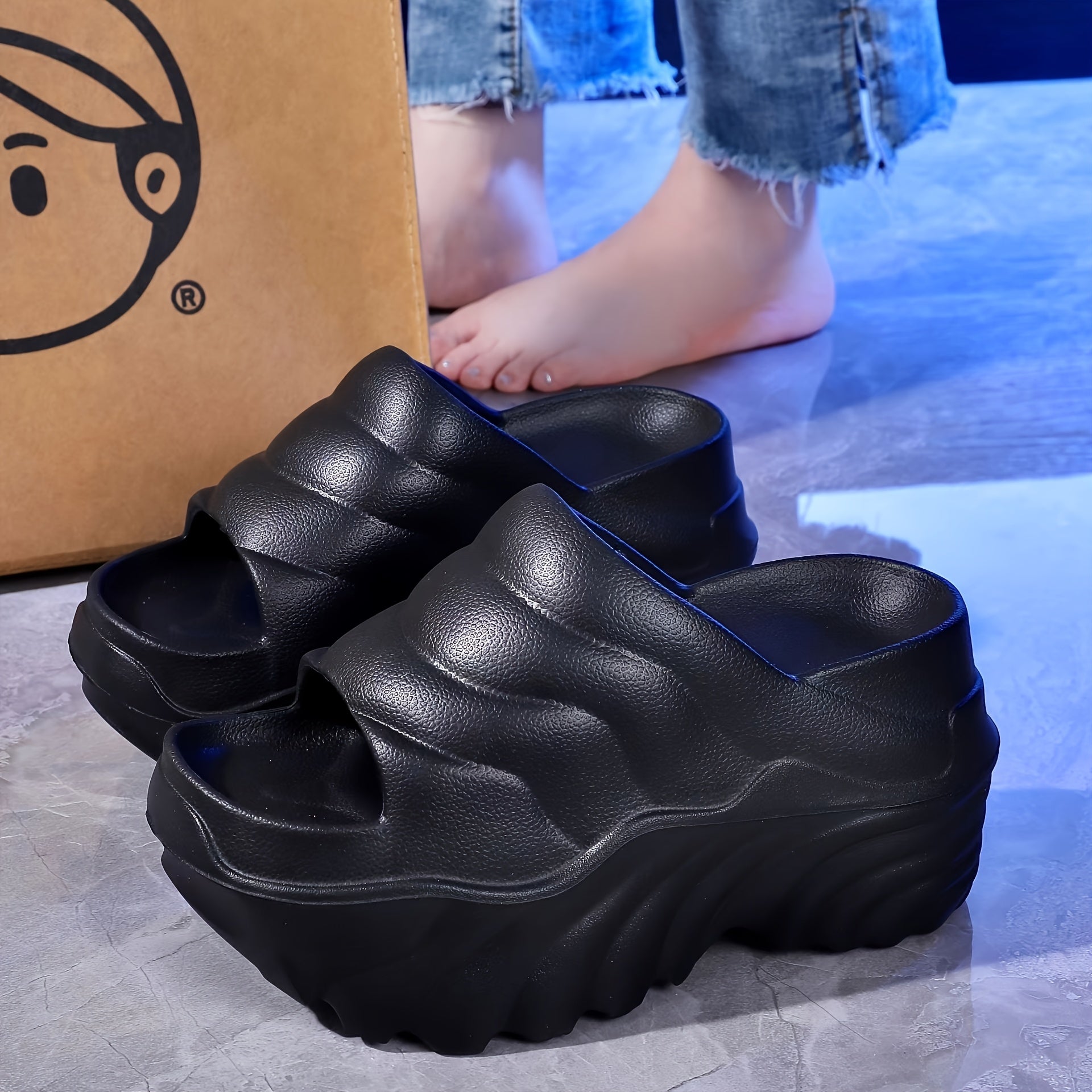 Women EVA Platform Shoes Thick Cushioned Heel Non-Slip Peep Toe Light Purple White