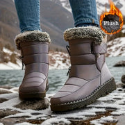 Women Fluffy Plush Lined Snow Boots Slip-On Thick Sole Winter Warm