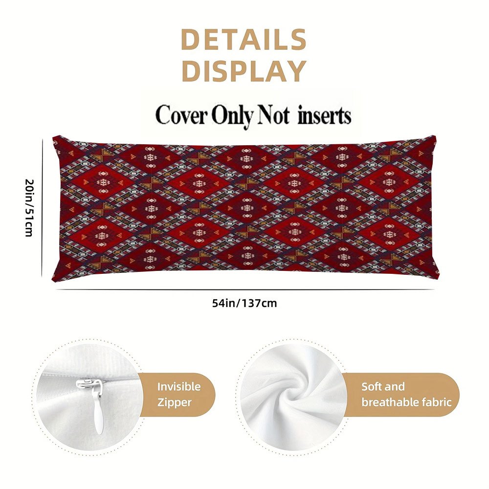 Reversible Body Pillow Cover 50.8x137.16cm Zipper Closure Persian Pattern Bohemian Style
