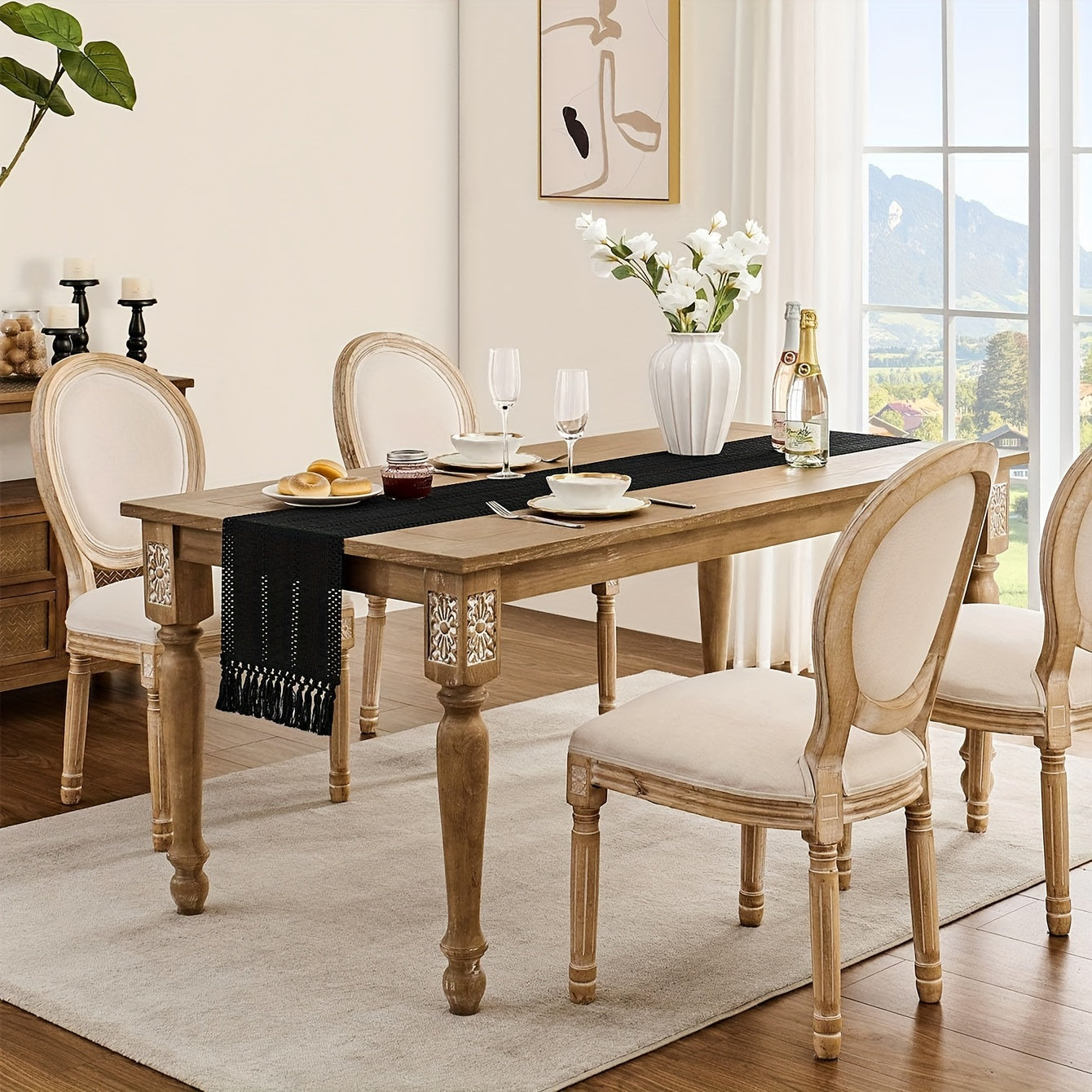 Bohemiya chiziqli linin stoli qoplamasi, bog'langan tassellar bilan, ovqatlanish yoki oshxona bezaklari uchun