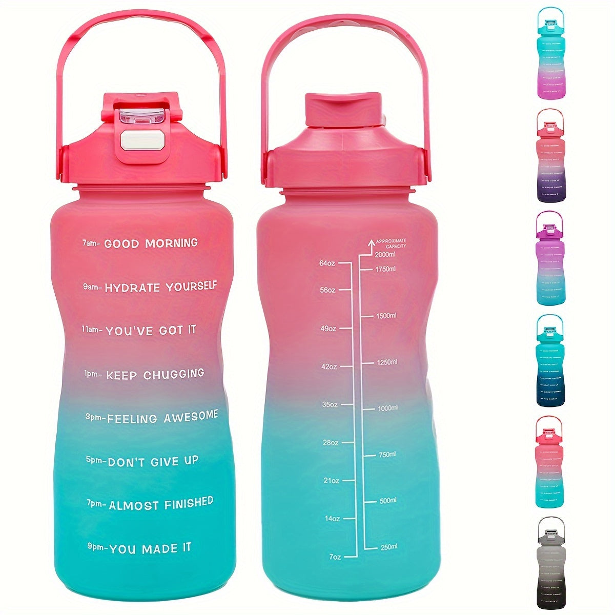 Large Capacity Sports Water Bottle with Time Marker Leak-Proof BPA Free for Running and Fitness