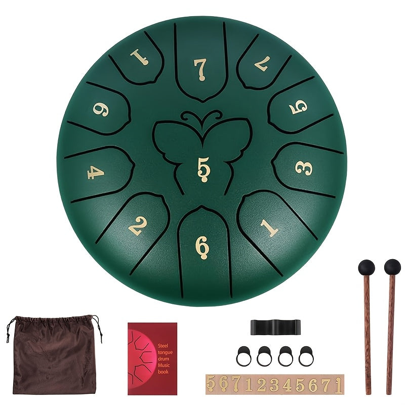 Steel Tongue Drum 11 Notes Carbon Steel for Sound Healing Meditation with Carry Bag and Accessories