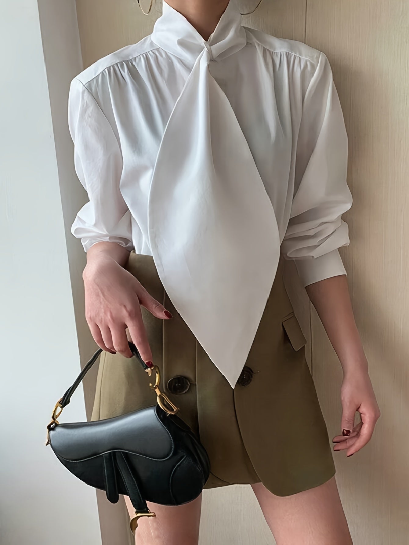 Women's Long Sleeve Blouse Solid Color Formal Shirt for Office and Casual