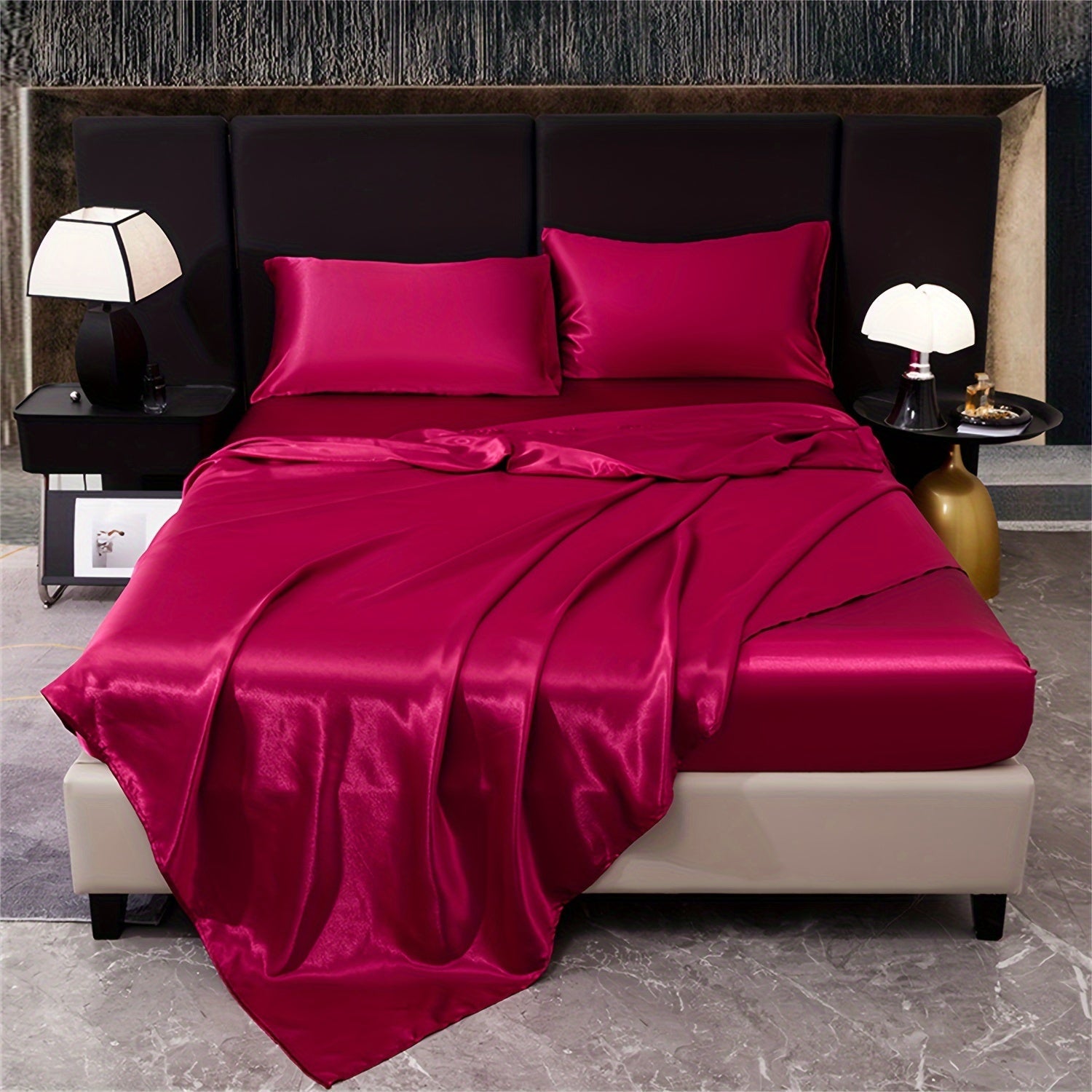 Silky Satin Bedding Set 4 Piece 80g Light Luxury Bed Linen with Fitted Sheet