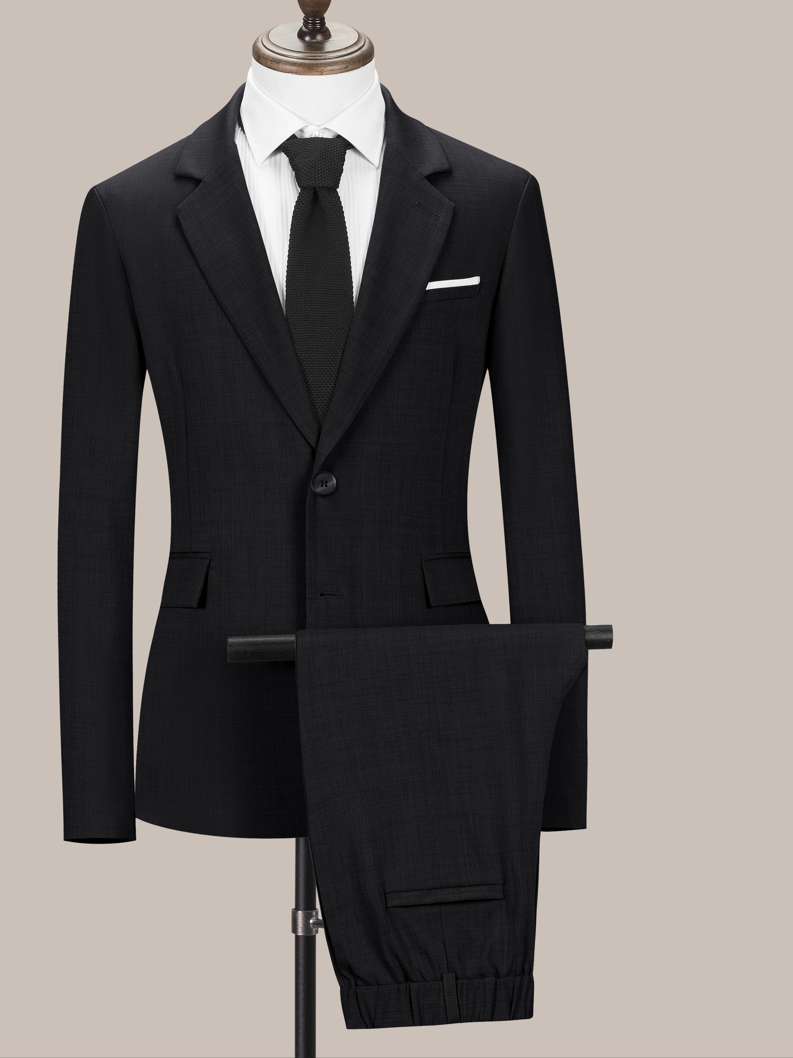 Men's Slim Fit Suit Set with Turned Collar and Nine-Fit Pants Solid Color Woven Fabric All Season
