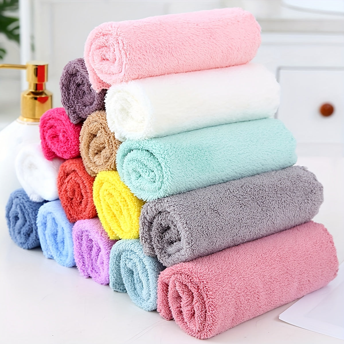5/10pcs Solid Color Bamboo Fiber Dishcloths Super Absorbent for Household Cleaning
