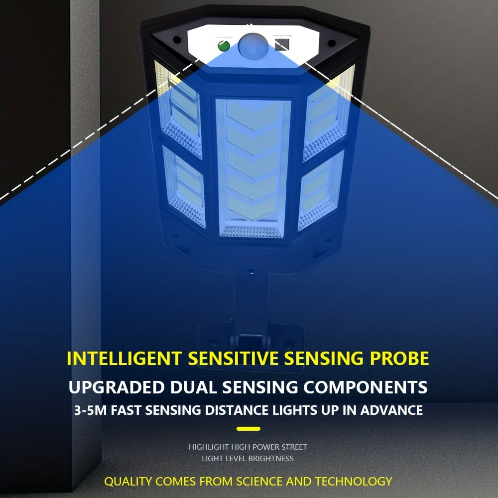 Farola solar de calle con control remoto, sensor de movimiento, iluminación exterior eficiente en energía