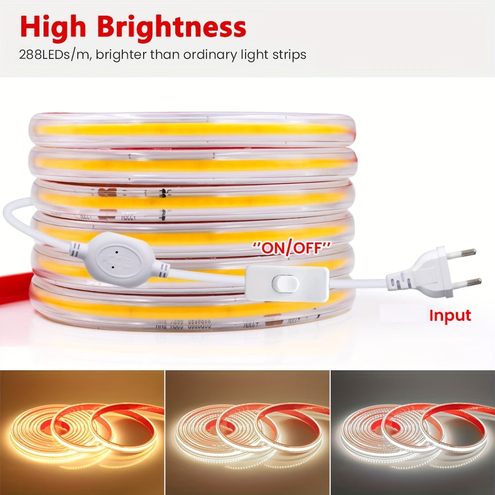 High-Brightness COB LED Strip Light 220V Flexible Cuttable 49.99cm White