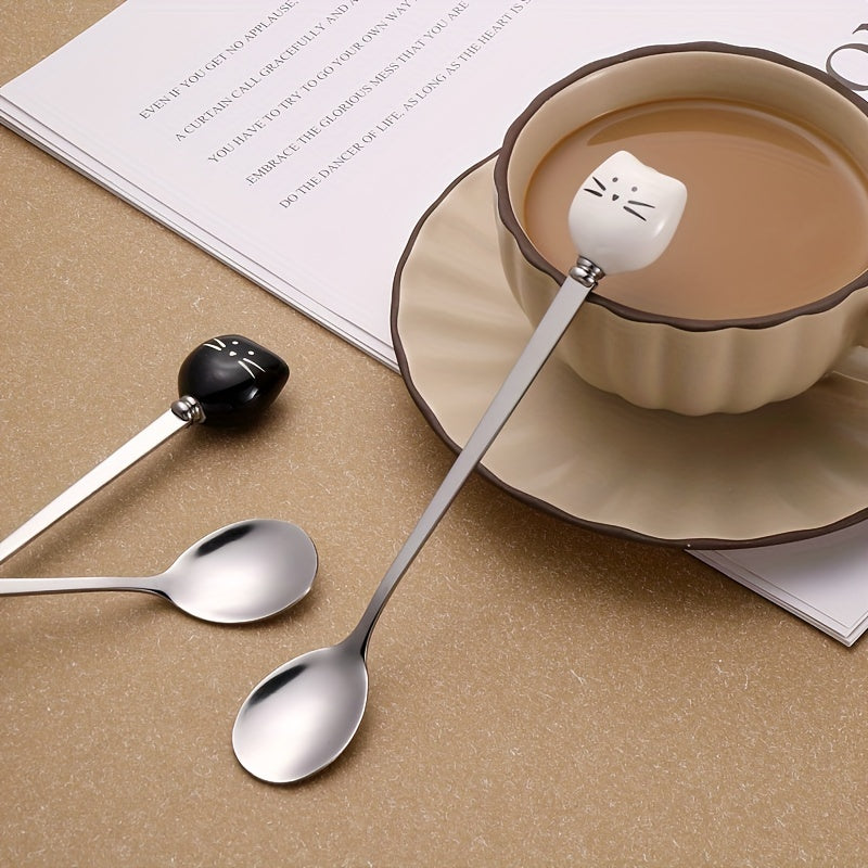 Stainless Steel Coffee Stirrers with Ceramic Cat Spoons