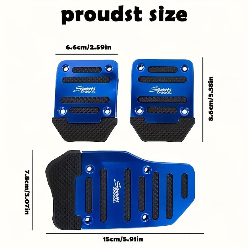 Universal alyuminiy avtomobil pedali qoplamasi to'plami 3 ta paket, sirpanmaydigan tormoz, gaz oyoq padlari