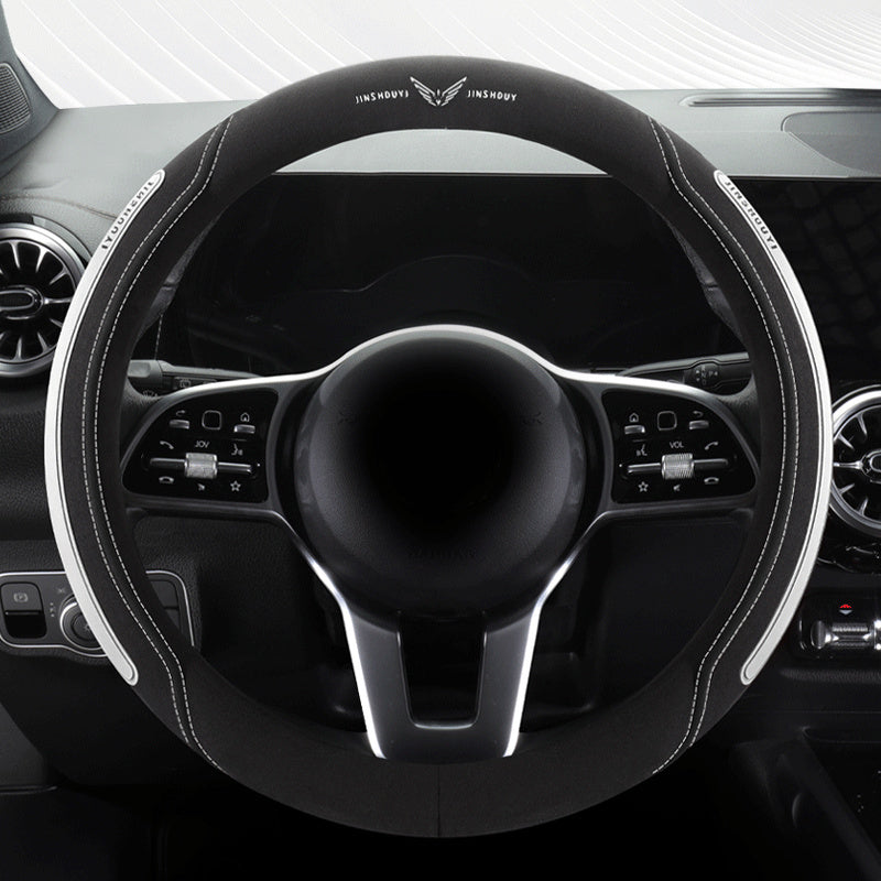 Universal Leather Steering Wheel Cover Black with Blue Accents for Cars