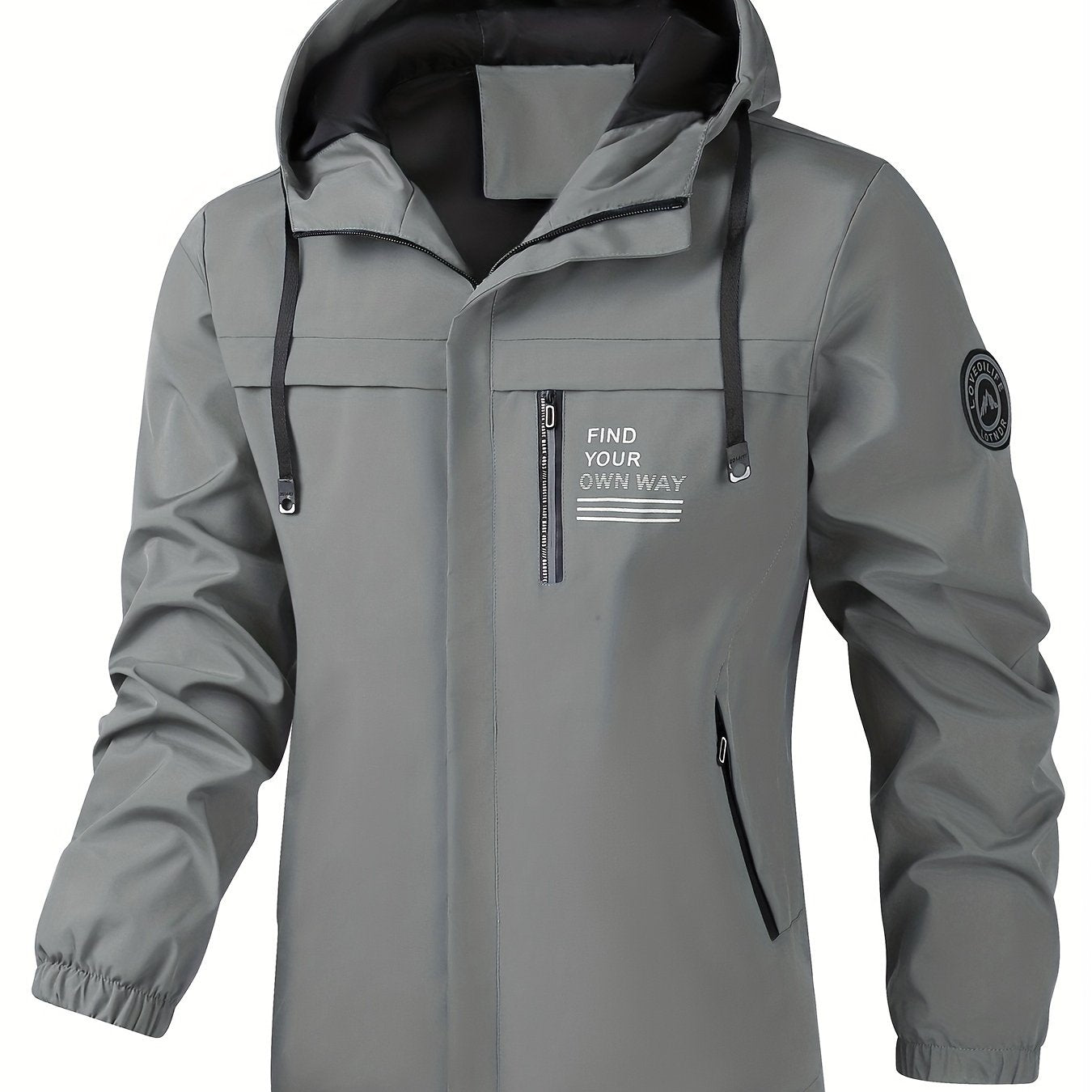 Men's Waterproof Hooded Windbreaker Jacket Black Spring Fall Casual Zipper Alphabets