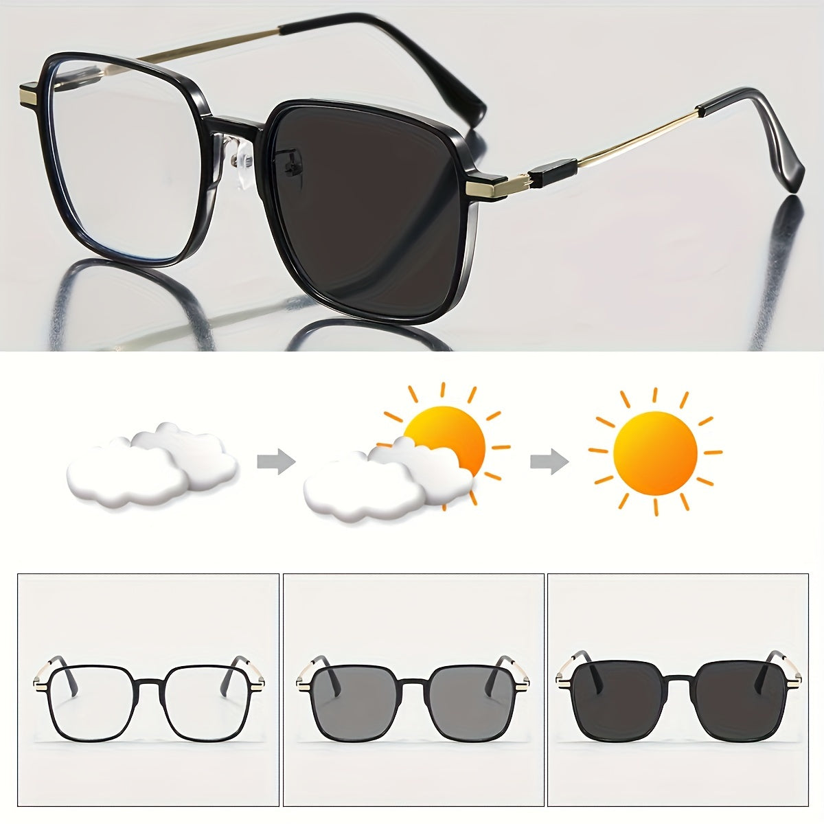 Men's Blue Light Filtering Glasses Square PC Frame No Prescription with Case and Cloth