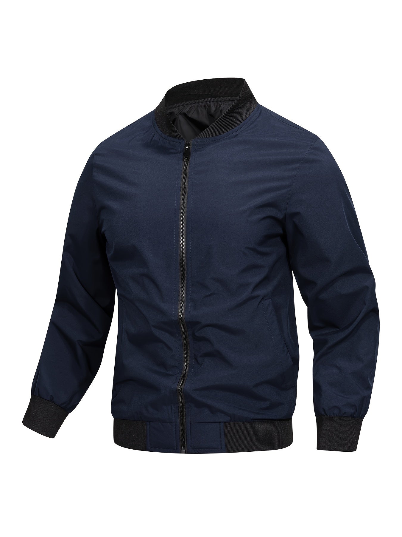 Men's Lightweight Windbreaker with Full Zip and Stand Collar for Outdoor Activities