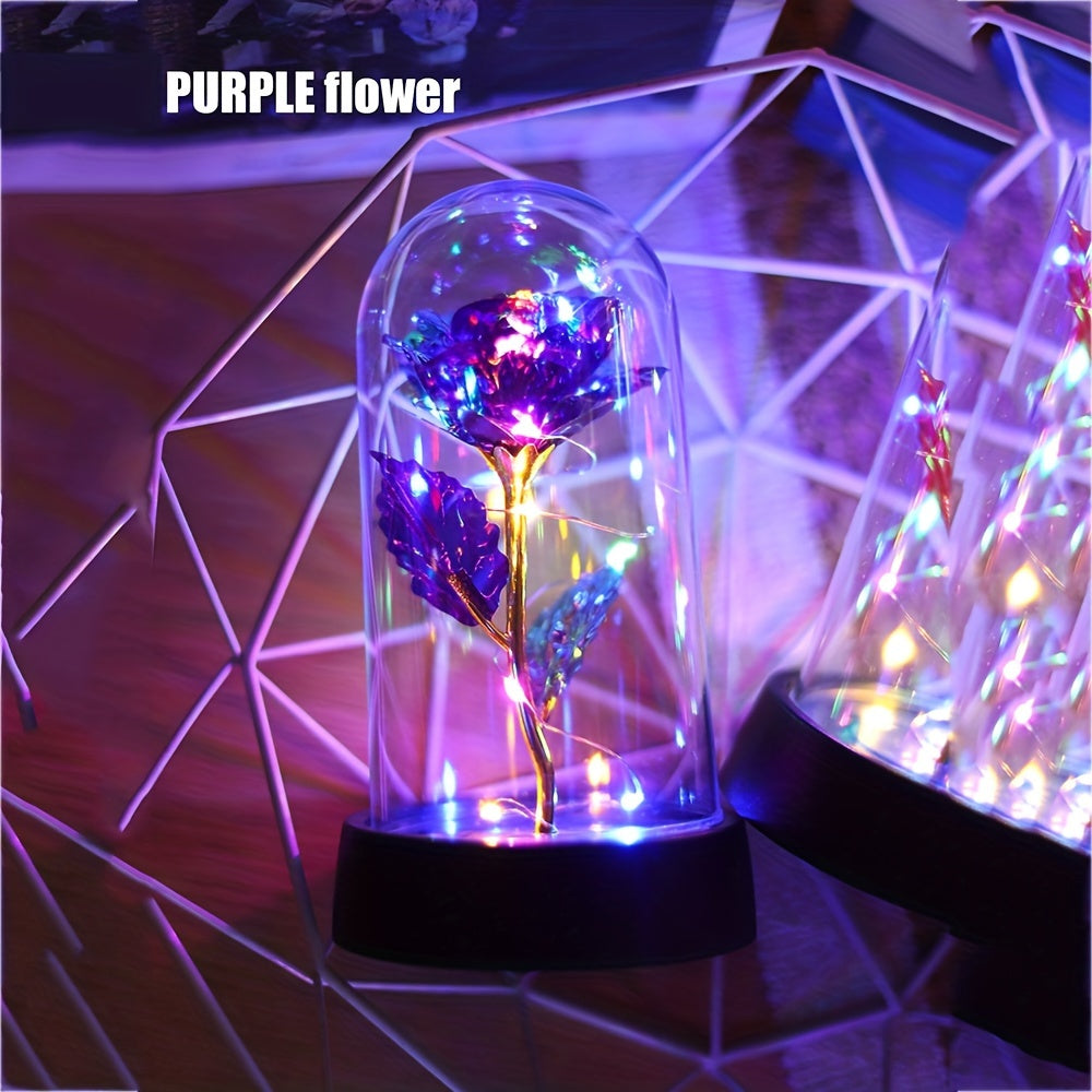 Battery-Operated LED Flower Night Light with Rose Pattern Plastic Shade for Bedroom Decor or Gifts