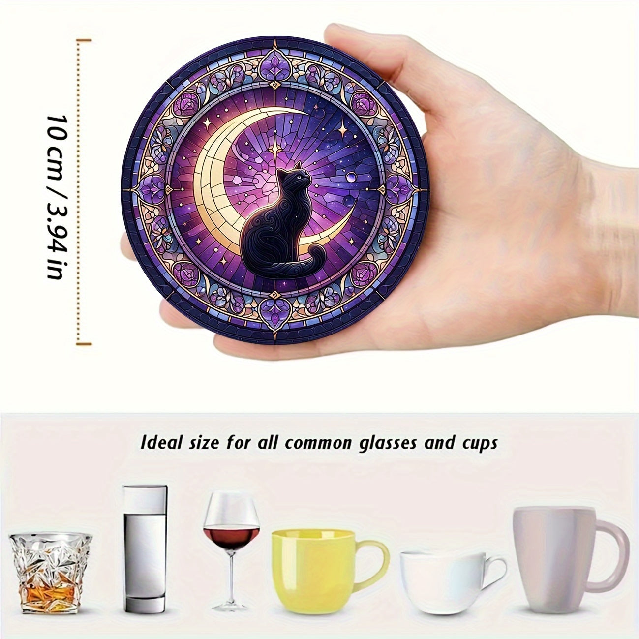 6 Pack Cat Wooden Coasters Heat-Resistant Anti-Scald Kitchen Dining Decor