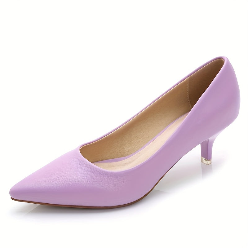 Women's Black Faux Leather Mid-Heel Pumps with Pointed Stiletto Toe and Rubber Sole