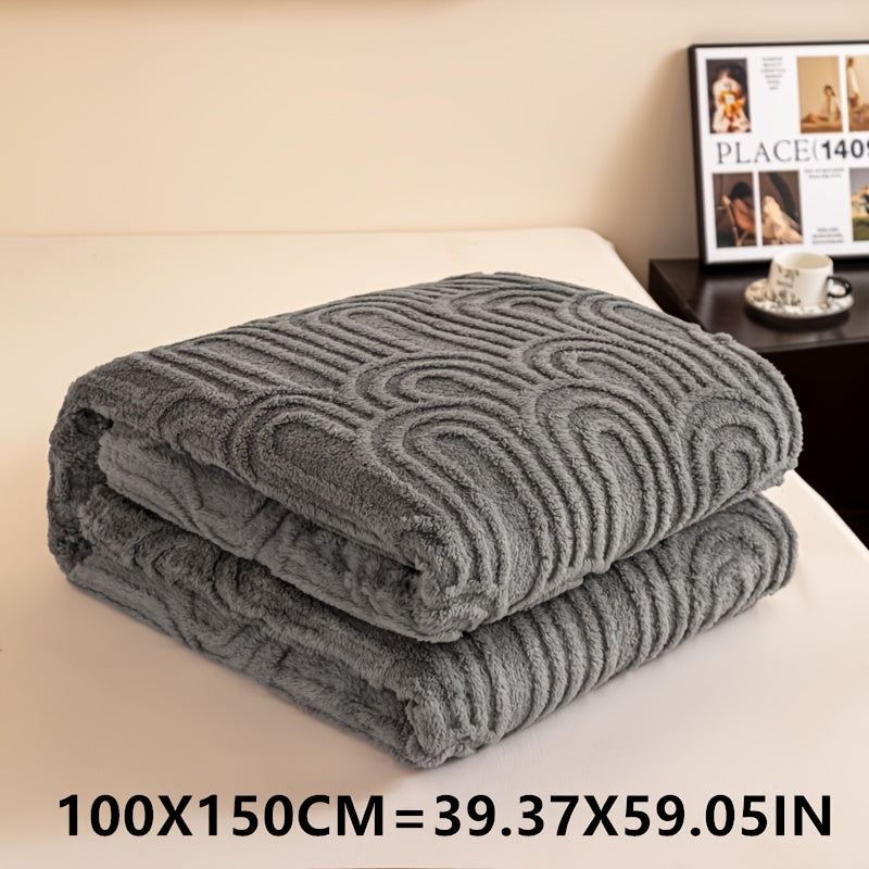 Striped Plush Bed Blanket with Vintage Roman Column Pattern Polyester All-Season Sofa Throw