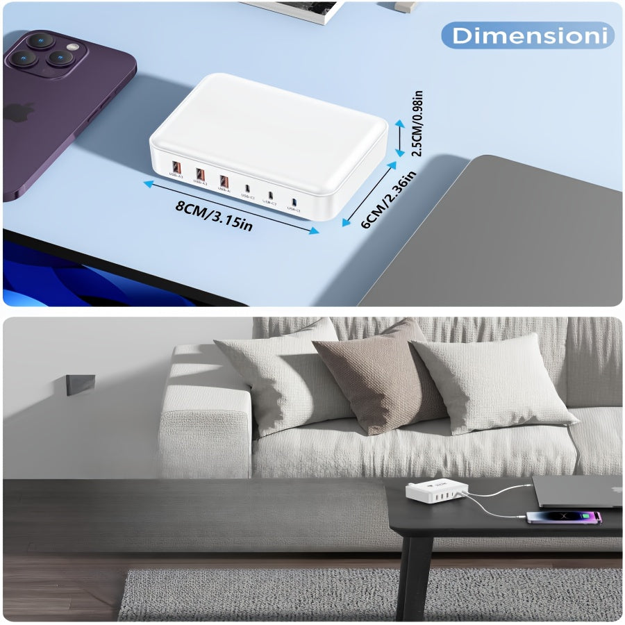 6-Port 100W USB C Wall Charger with 6-In-1 Fast Charging for iPhone iPad Samsung and More