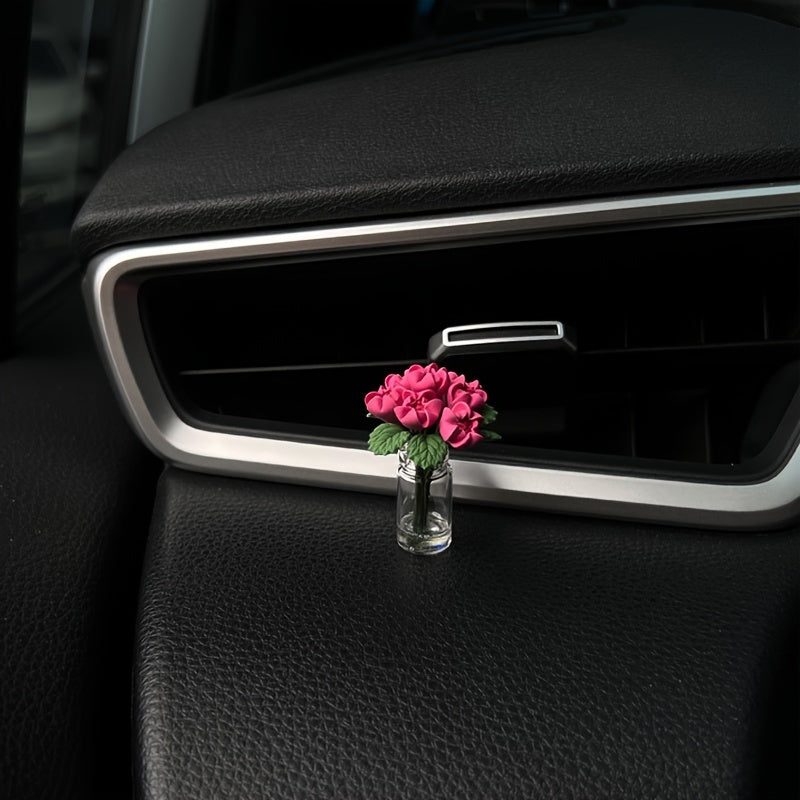 Mini Qizil Gul Avtomobil Paneli Dekoratsiyasi Yaratıcı Plastik Markaziy Konsol Dekori