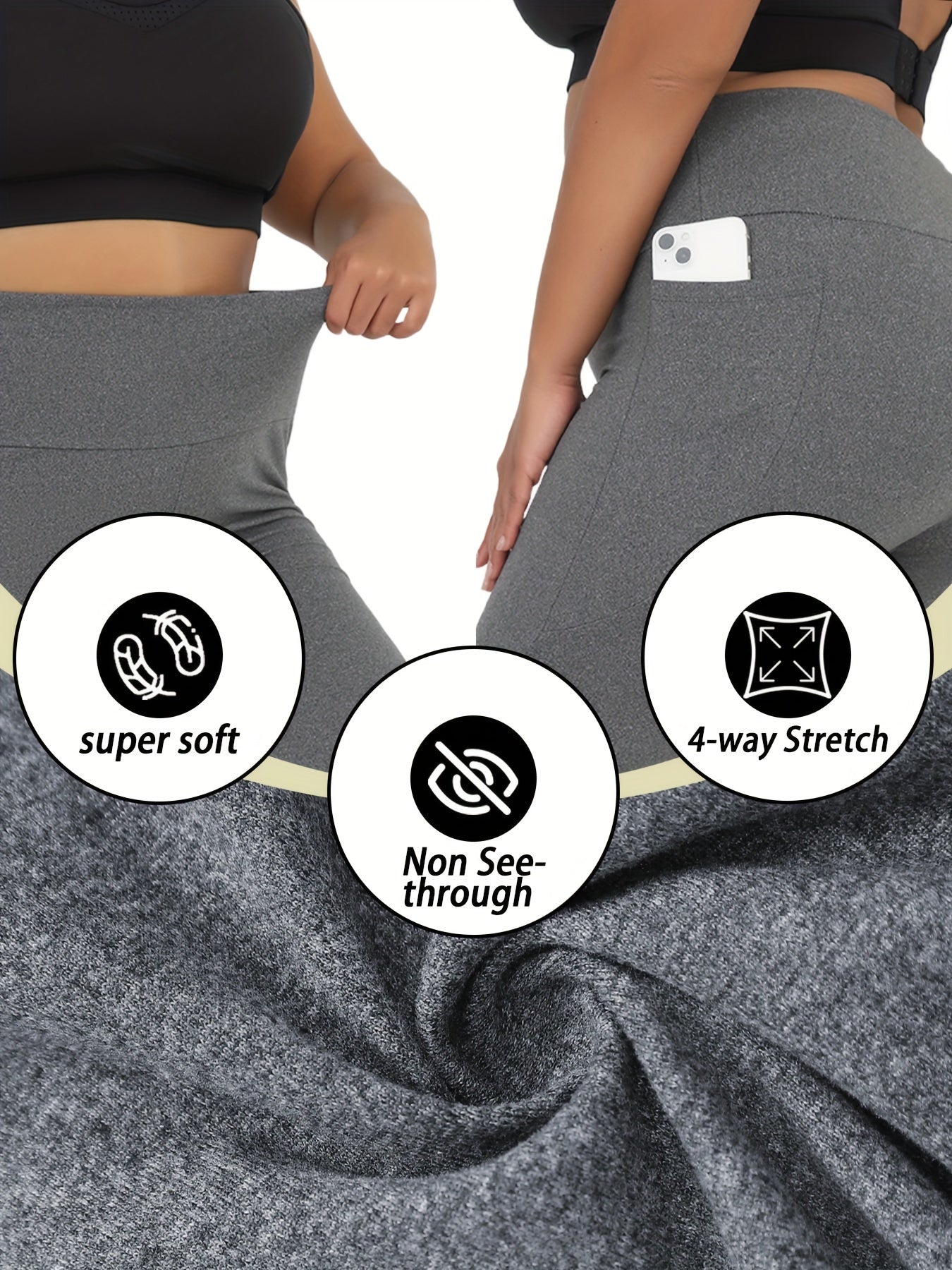 Plus Size Soft Leggings With Pockets For Women High Waist Yoga Running