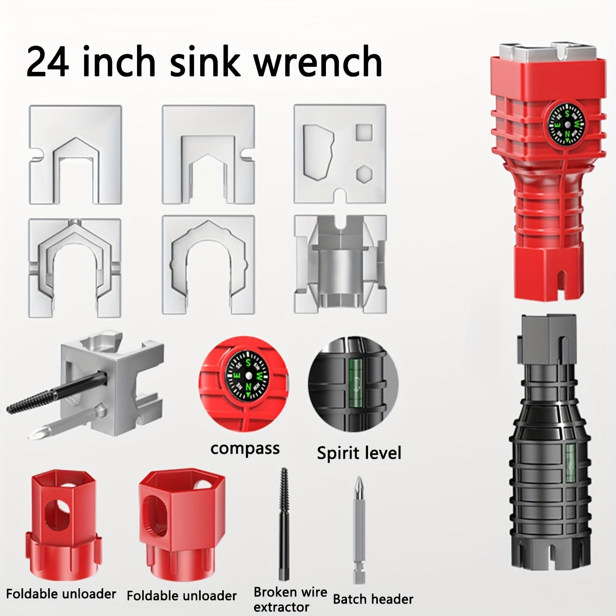 24-In-1 Faucet Repair Tool Set Carbon Steel Red Black Kitchen Bathroom