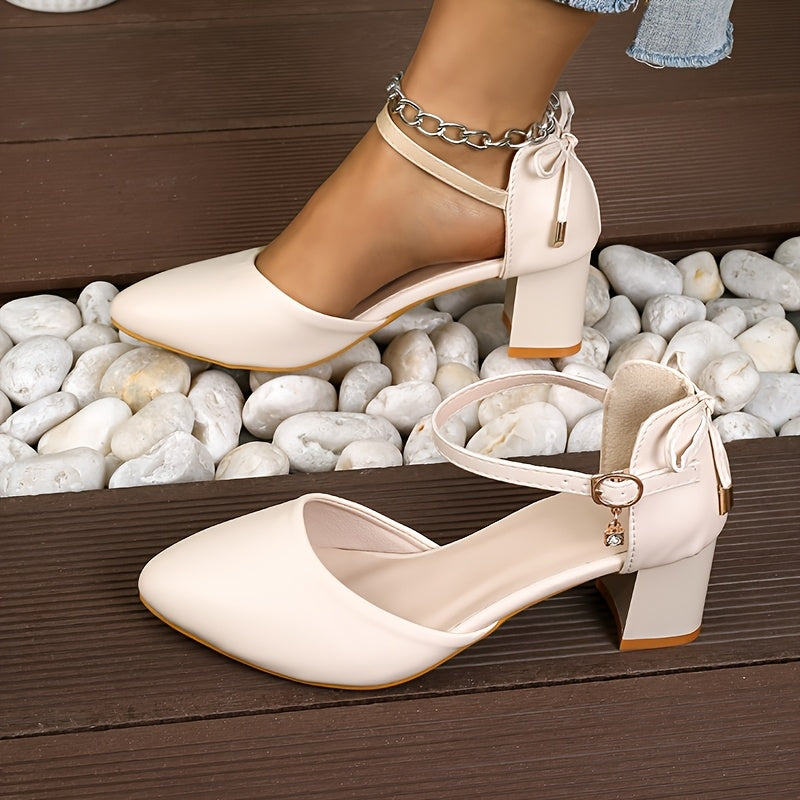 Women's Summer Sandals Open-Toe Thick Heel Bow Buckle Casual