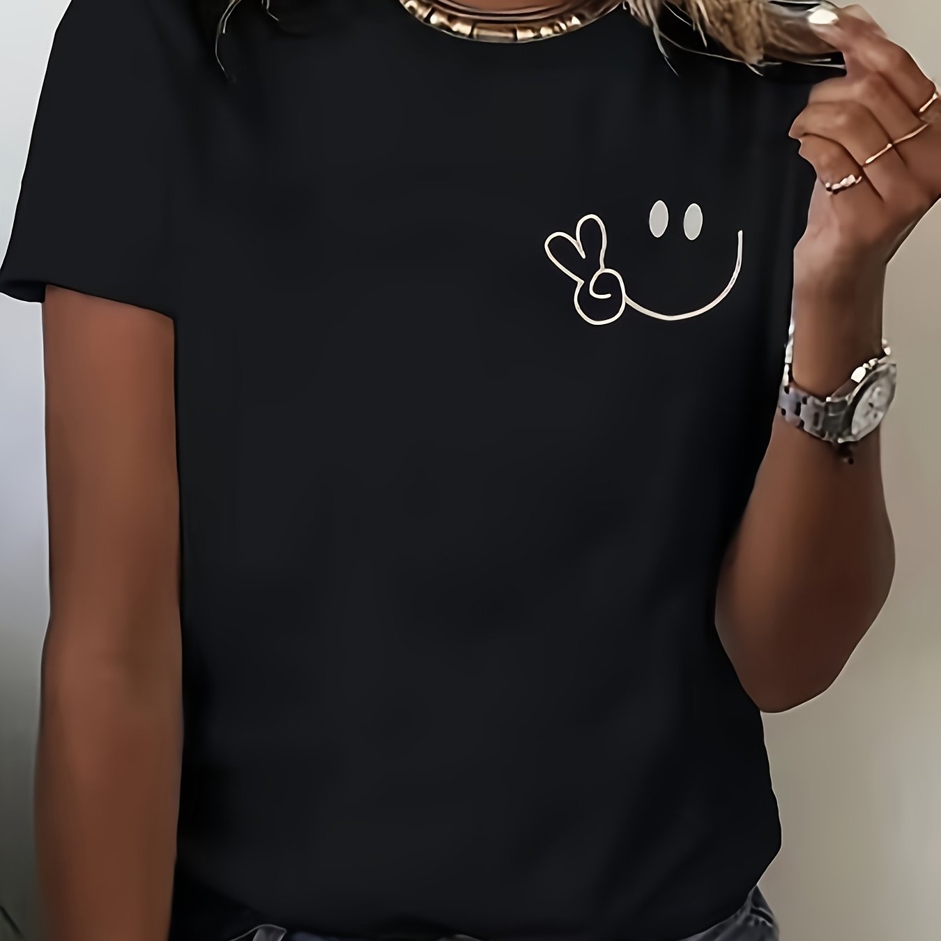 Plus Size Women's Casual Sporty T-Shirt Breathable Geometric Print Black