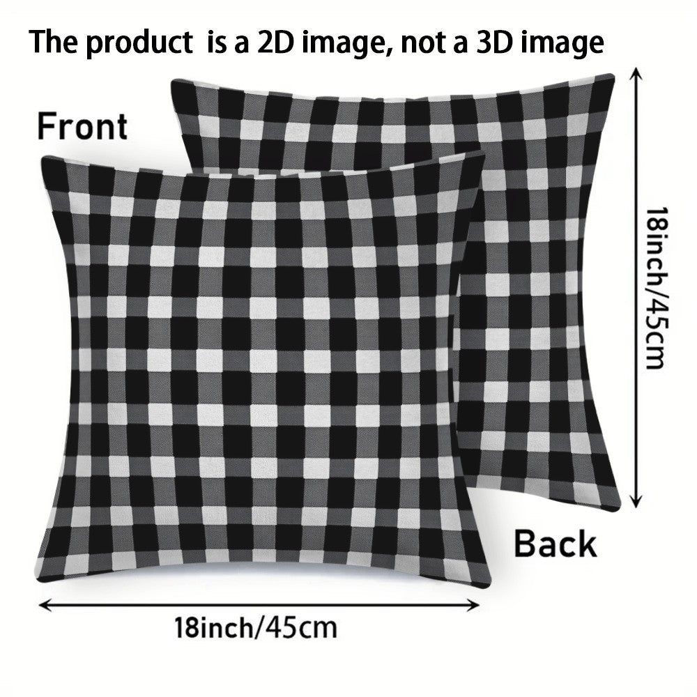 Black and White Checkered Flannel Pillow Covers Set of 2 45.72 cm Square Zippered