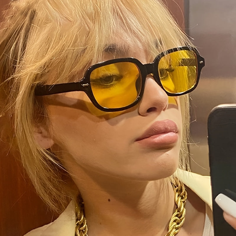 Gafas de marco cuadrado para mujer con lentes antirreflejos, estilo vintage, material duradero de PC para senderismo