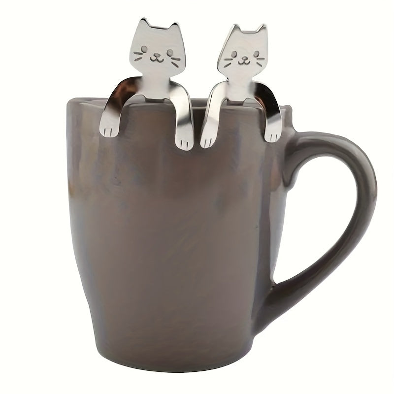 Set of 6 Cat-Shaped Stainless Steel Spoons for Coffee Tea Desserts