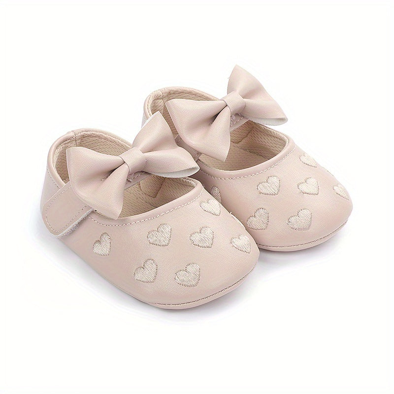 Baby Toddler Girls Shoes 0-1 Year All-Season Non-Slip Breathable PU with Bow