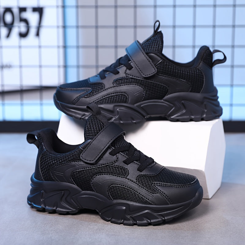 Girls Black Low-Top Sneakers with Breathable Mesh EVA Sole and Adjustable Strap