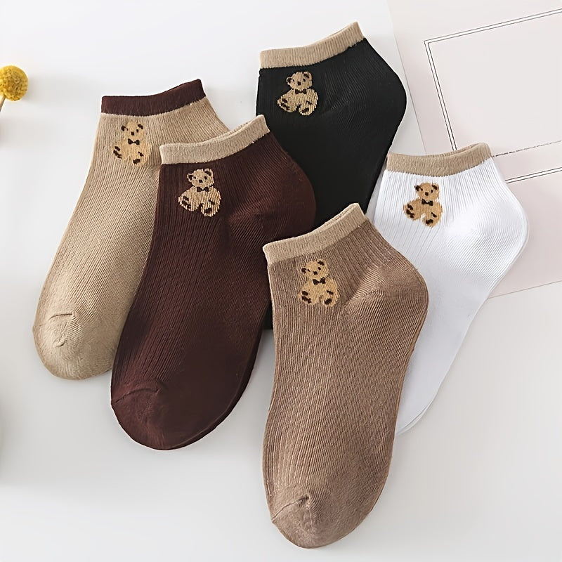 Calcetines casual transpirables y resistentes al sudor para adultos mayores con patrón de oso, 5 pares